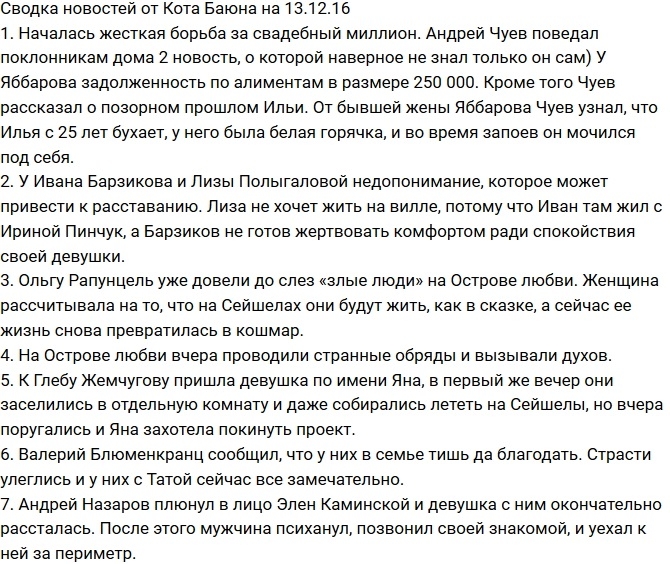 Новости проекта на 13.12.2016 от Кота Баюна Новости проекта на 13.12.2016 от Кота Баюна