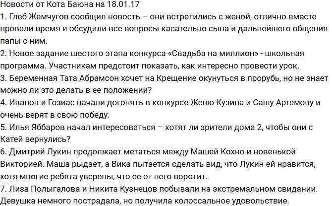 Новости проекта на 18.01.2017 от Кота Баюна Новости проекта на 18.01.2017 от Кота Баюна