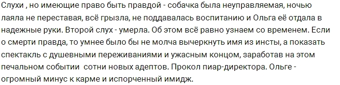 Подписчики волнуются за собаку Ольги Бузовой Подписчики волнуются за собаку Ольги Бузовой