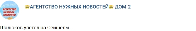 Никита Шалюков вылетел на Сейшелы Никита Шалюков вылетел на Сейшелы