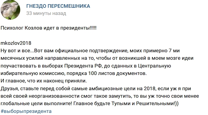 Михаил Козлов метит в президенты России Михаил Козлов метит в президенты России