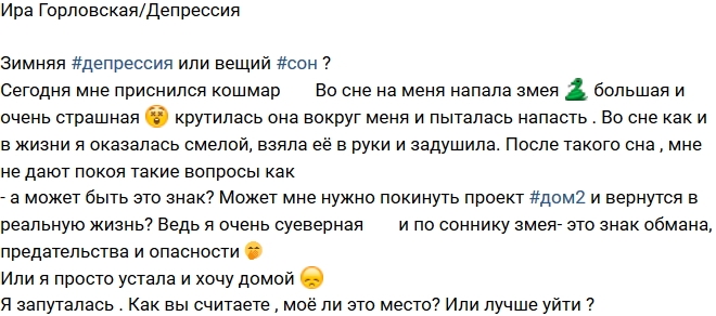 Ирина Горловская: Может мне нужно покинуть проект? Ирина Горловская: Может мне нужно покинуть проект?